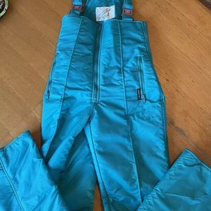Vintage Rainbow West Youth Tiffs Teal Ski Winter Outdoor Bibs SZ 7